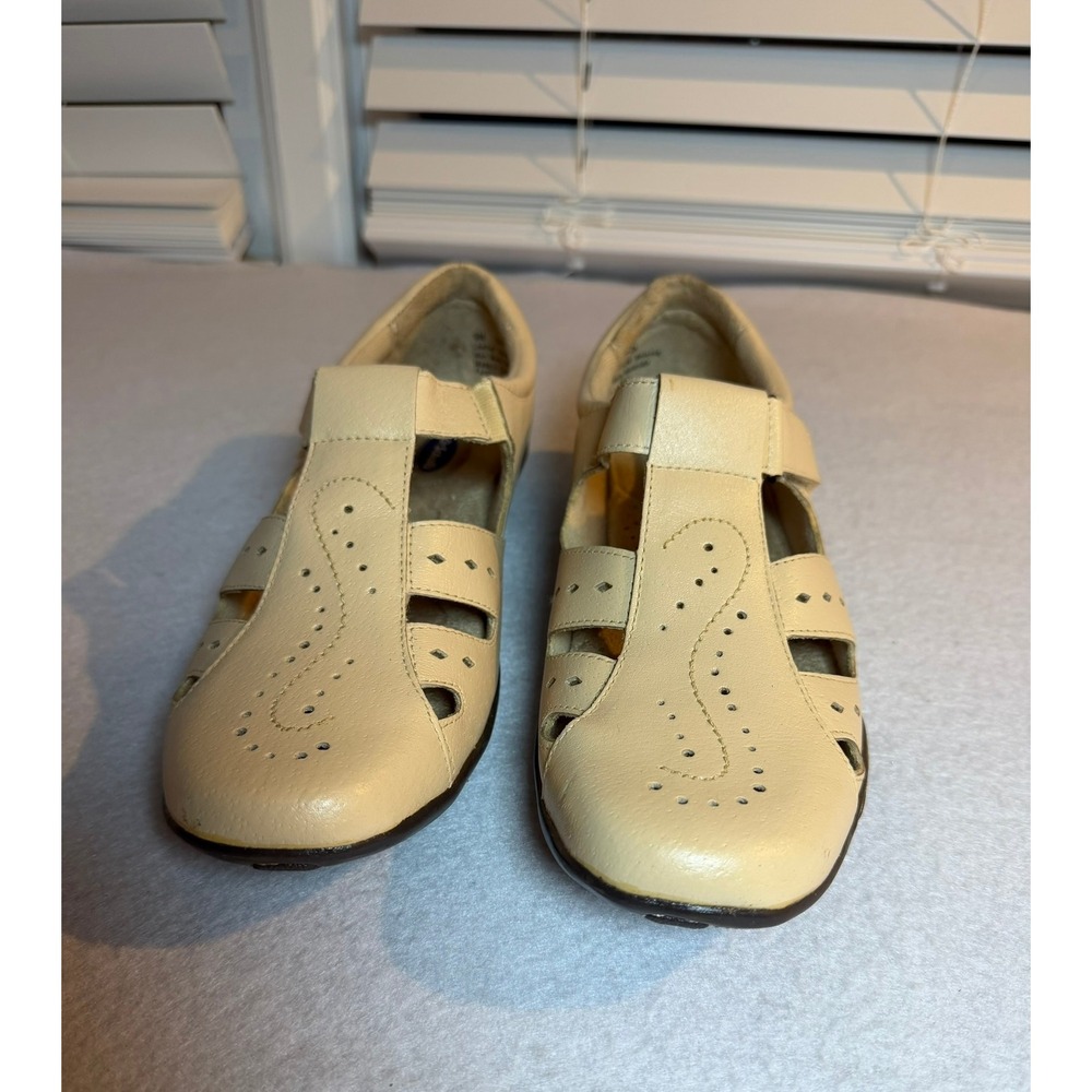 Dr. Scholl's Womens 9M Beige Leather Laser Cut Hook and Loop Loafers Shoes - Picture 3 of 7